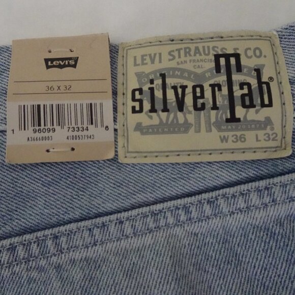 Levi's Silvertab Straight Jeans Men's Size 36x32 Blue Denim Distressed Relaxed - Picture 7 of 11